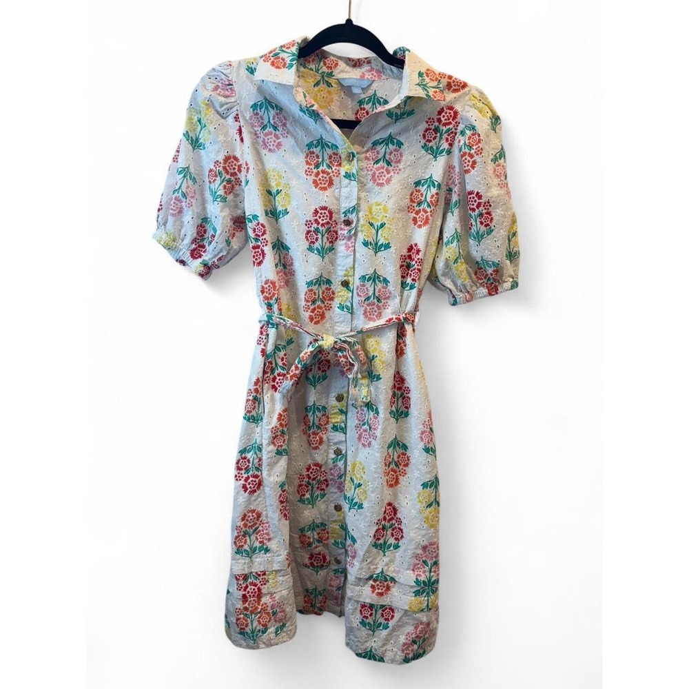 Draper‎ James 100% Cotton Colorful Floral Eyelet Dress with Puff Sleeves Size XS